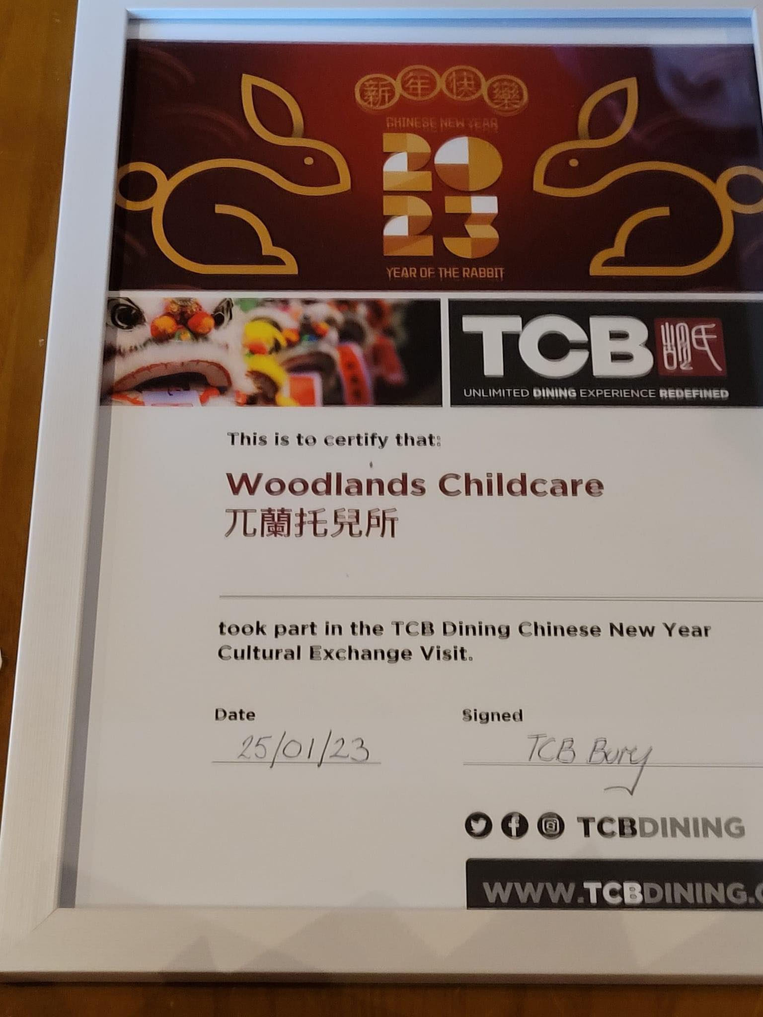 TCB Chinese New Year cultural visit certificate